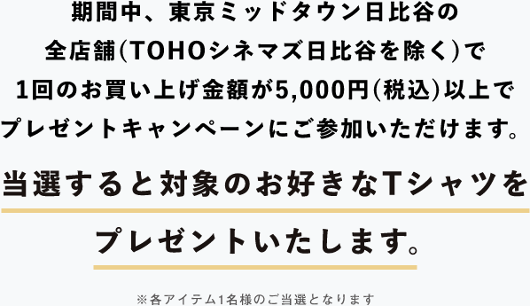 当選すると対象のお好きなTシャツをプレゼントいたします。