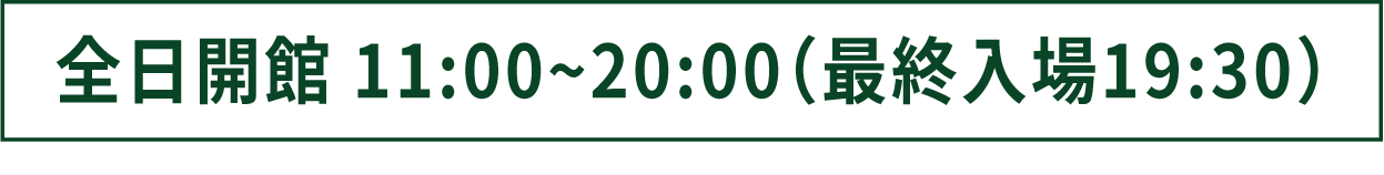 全日開館 11:00~20:00(最終入場19:30)