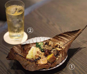 大山鶏と茸の朴葉焼き　静岡蒸溜所 ブレンデッドM ハイボール