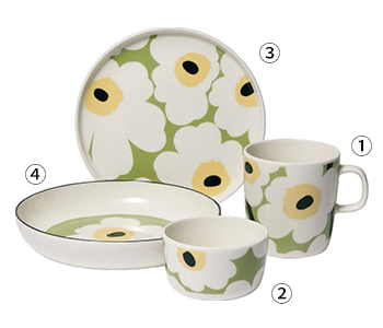 Unikko ①マグカップ ②ボウル 250ml ③プレート 20cm ④ディーププレート 20.5cm