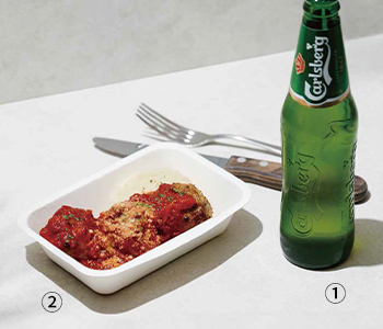 ①カールスバーグ②ミートボール＆マッシュポテト